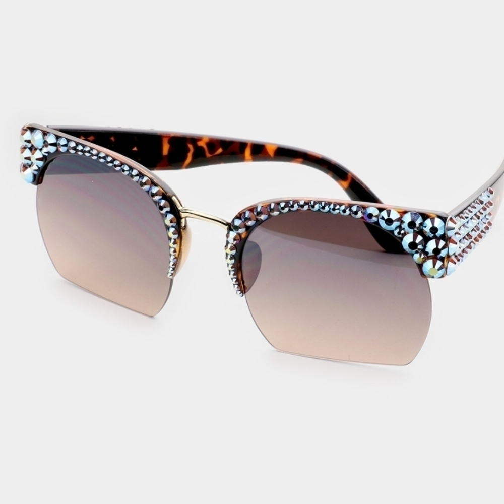 𝅺CRYSTAL Embellished Half Frame Sunglasses NWOT